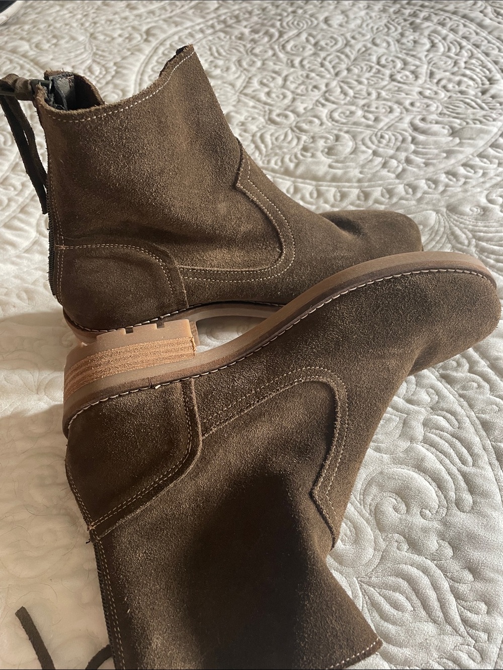 Women's Brown Suede Ankle Booties with Stacked Heel